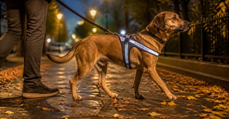 Cambio dell'ora e passeggiate al buio, come rendere visibile il cane